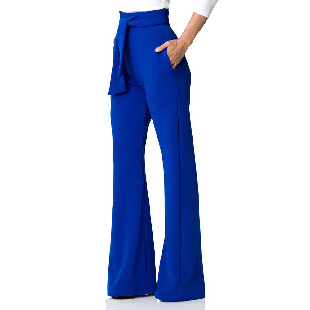 Belt Plain Loose Full Length Women's Casual Pants