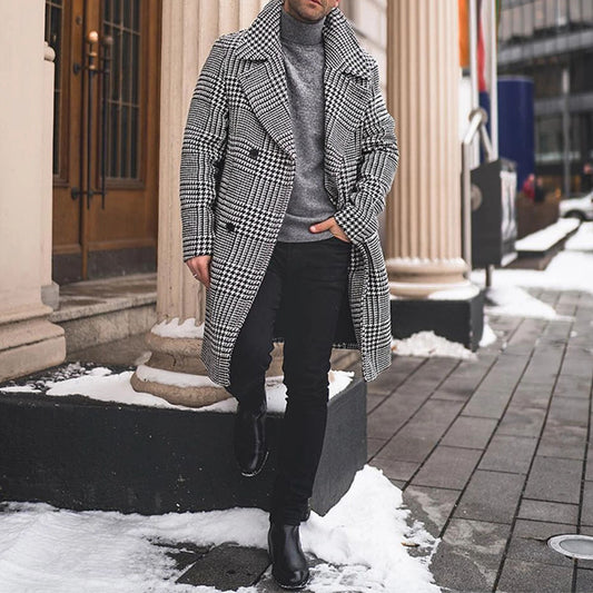 Print Plaid Mid-Length A Line Men's Coat