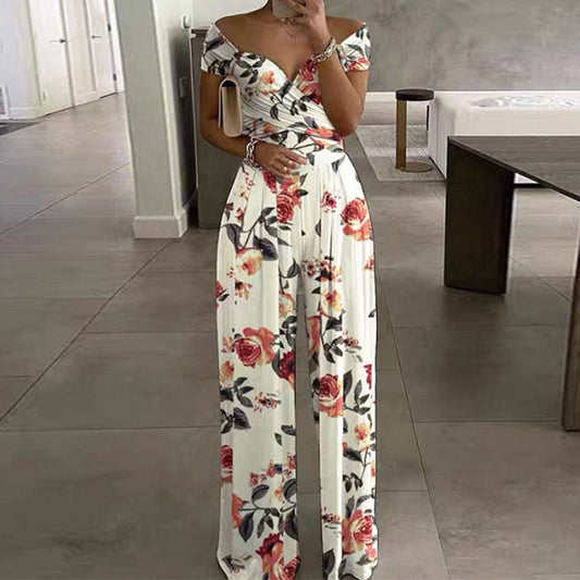 Fashion Floral Full Length Print Straight Women's Jumpsuit