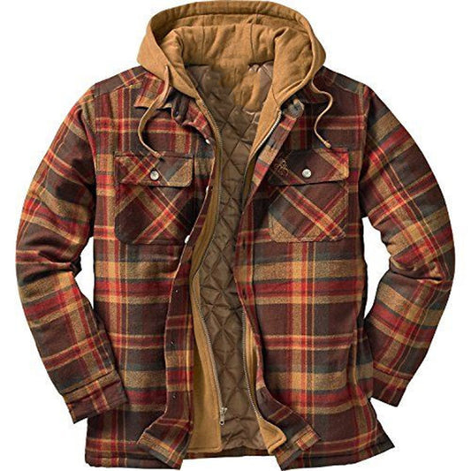 Zipper Plaid Hooded Casual Men's Jacket