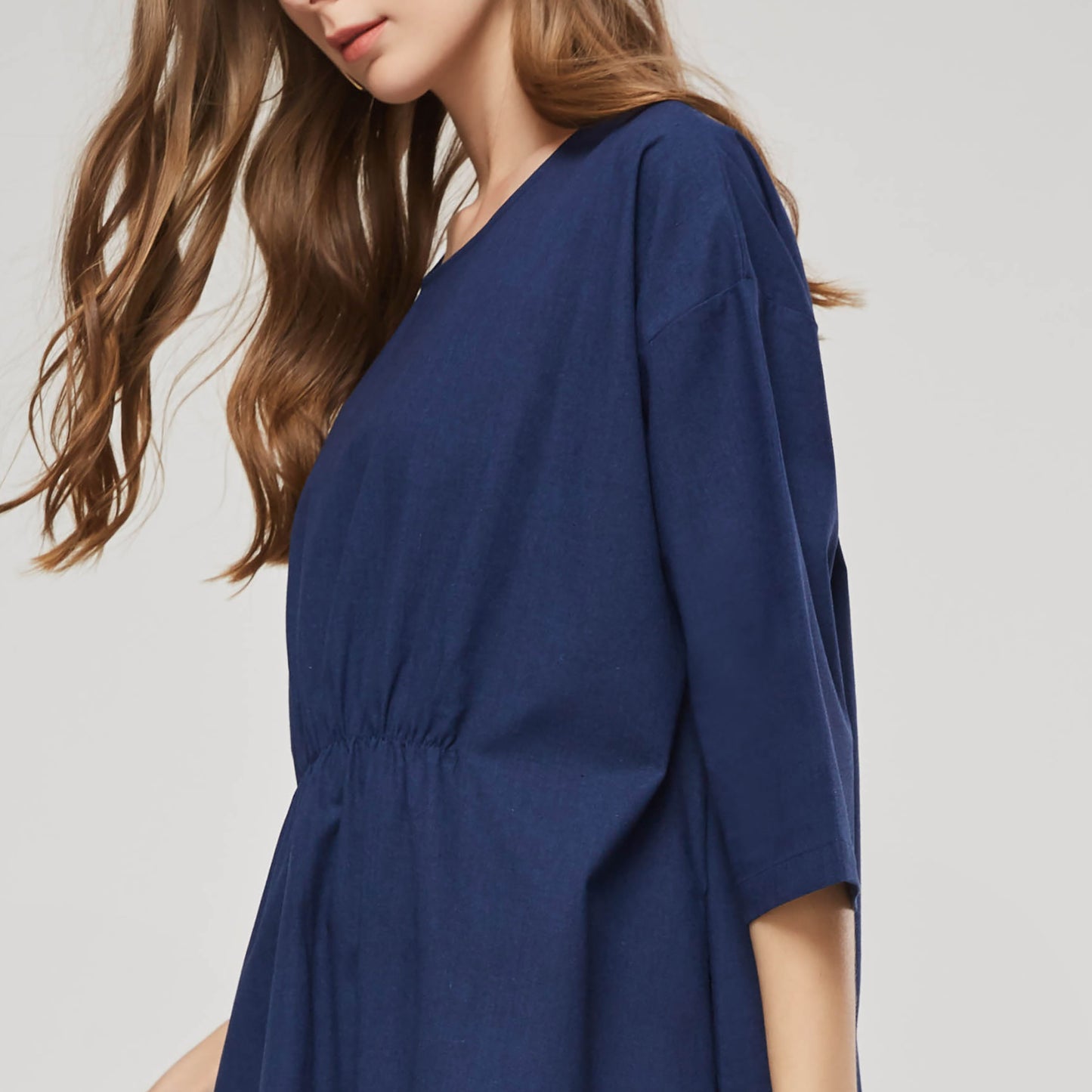 Half Sleeve Pocket Mid-Calf Round Neck Pullover Women's Dress