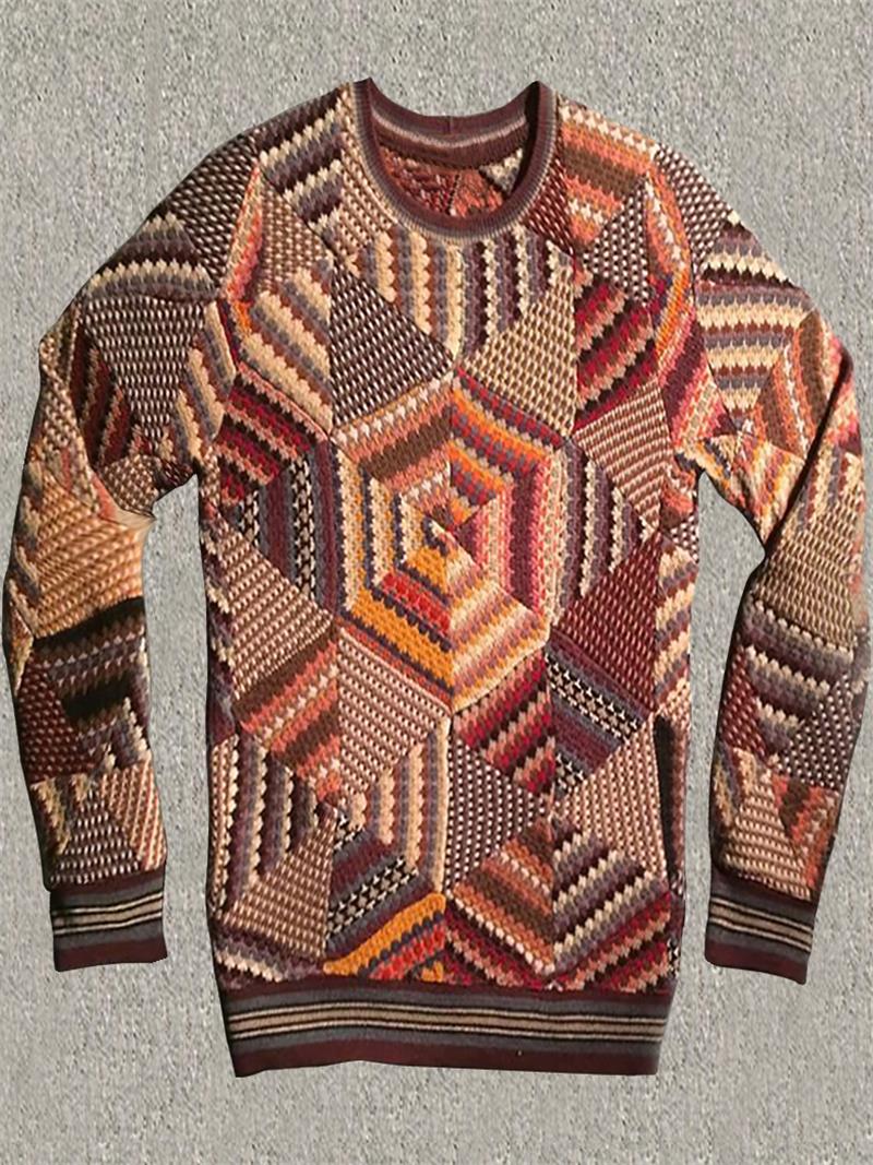 Round Neck Standard Color Block Loose Men's Sweater