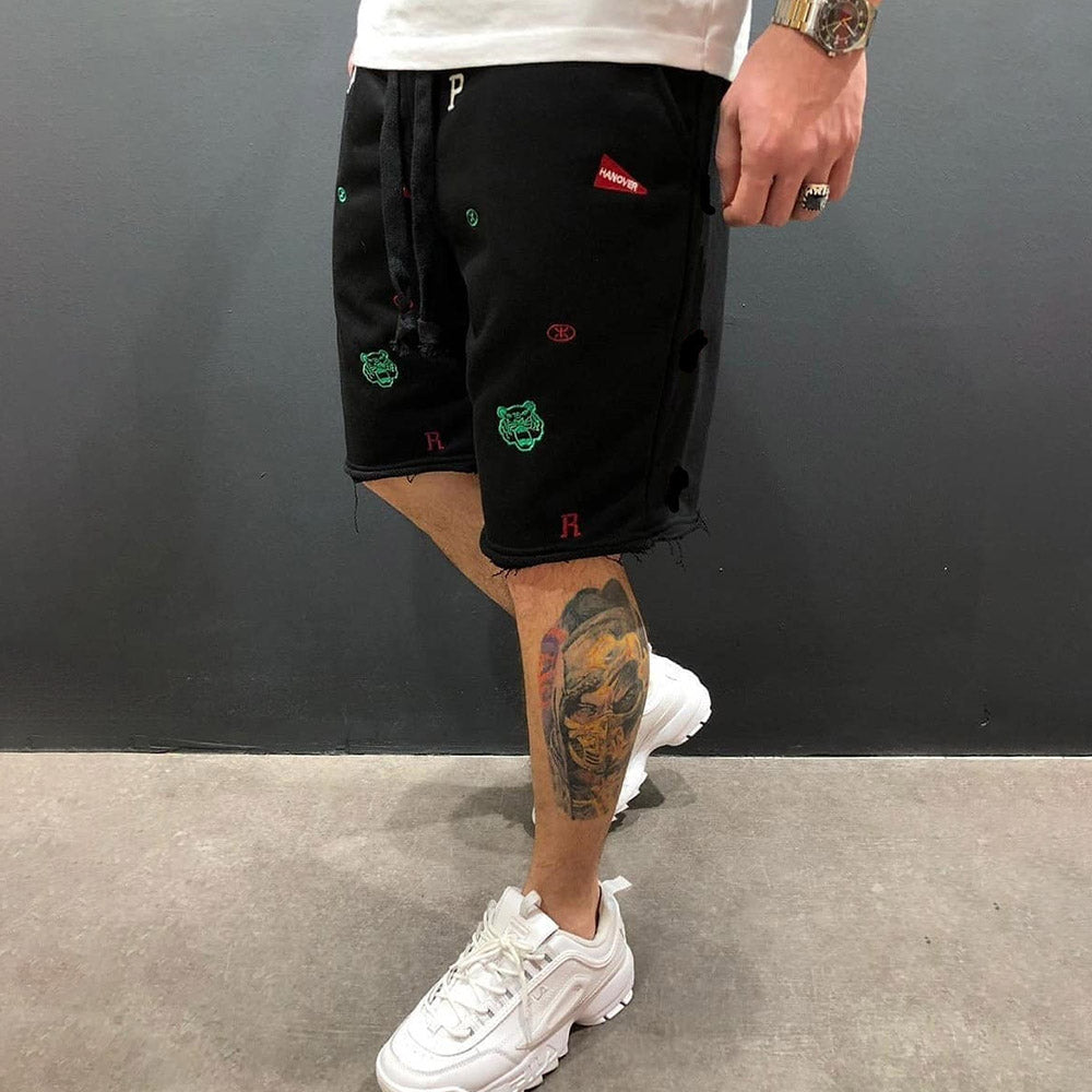 Straight Harem Embroidery Cartoon Casual Men's Shorts