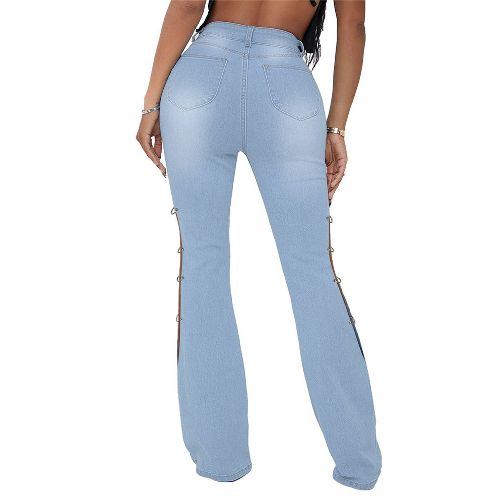 Plain Hollow Bellbottoms Slim Women's Jeans