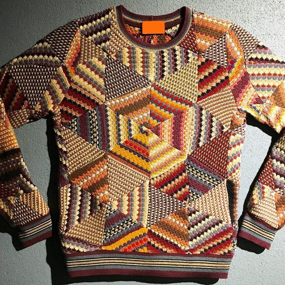 Round Neck Standard Color Block Loose Men's Sweater