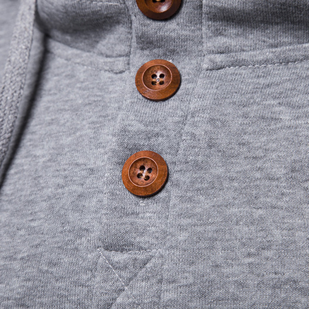 Plain Pullover Button Casual Men's Hoodies