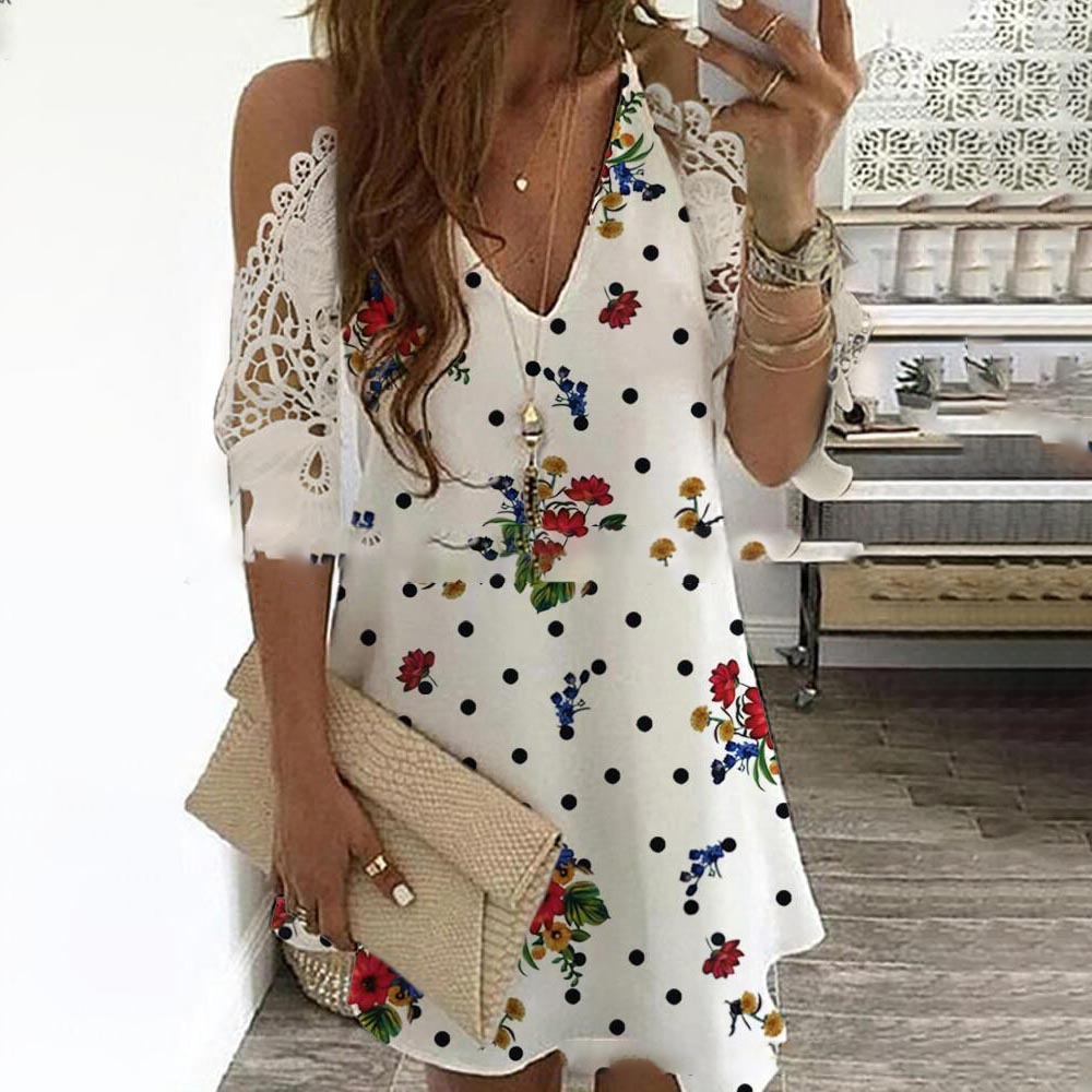 V-Neck Print Half Sleeve Above Knee Pullover Women's Dress