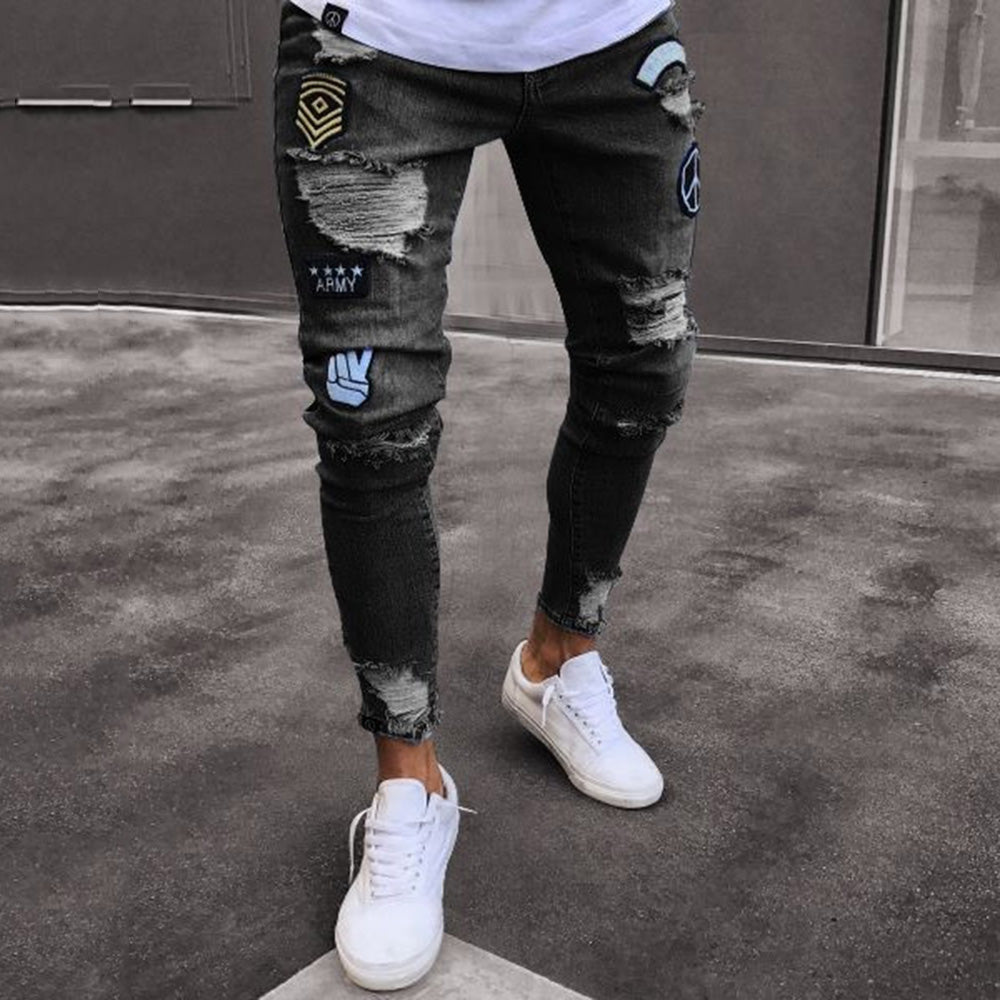 Pencil Pants Patchwork Mid Waist Men's Jeans