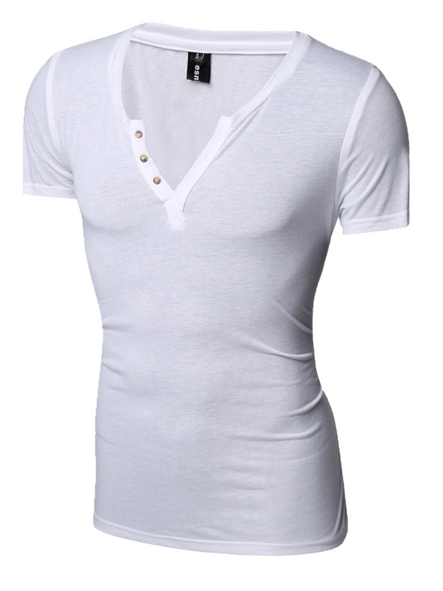 Plain V-Neck Casual Short Sleeve Men's T-shirt