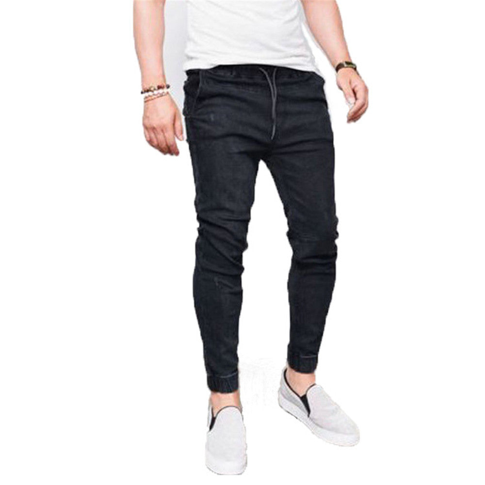 Lace-Up Pencil Pants Thin Lace-Up Men's Jeans