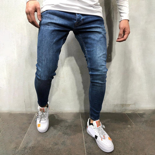 Pencil Pants Pocket Plain Mid Waist Men's Jeans