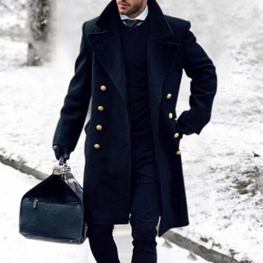 Long Plain Button Winter Men's Coat