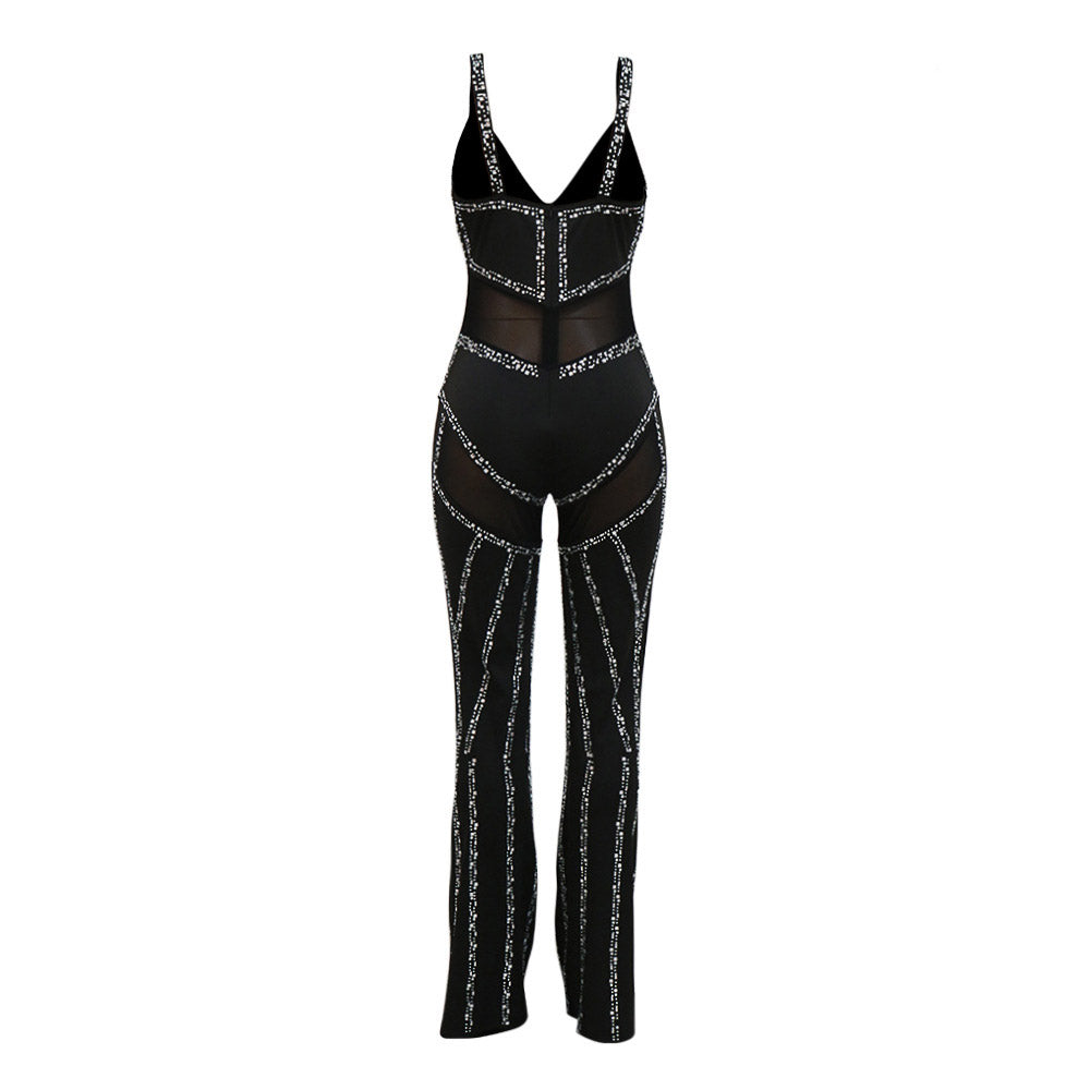 See-Through Full Length Western Mid Waist Women's Jumpsuit