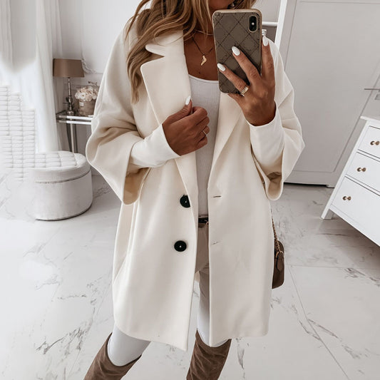 Loose Single-Breasted Regular Notched Lapel Women's Overcoat