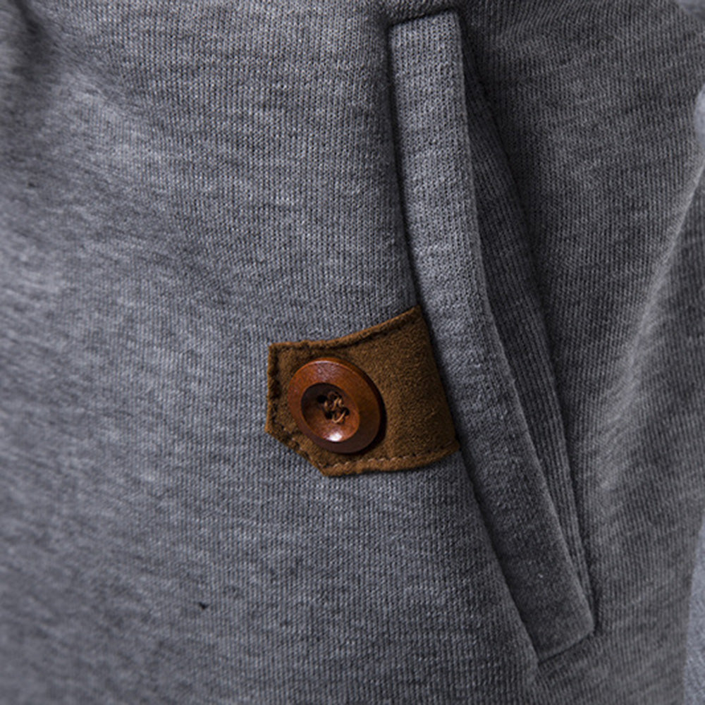 Plain Pullover Button Casual Men's Hoodies