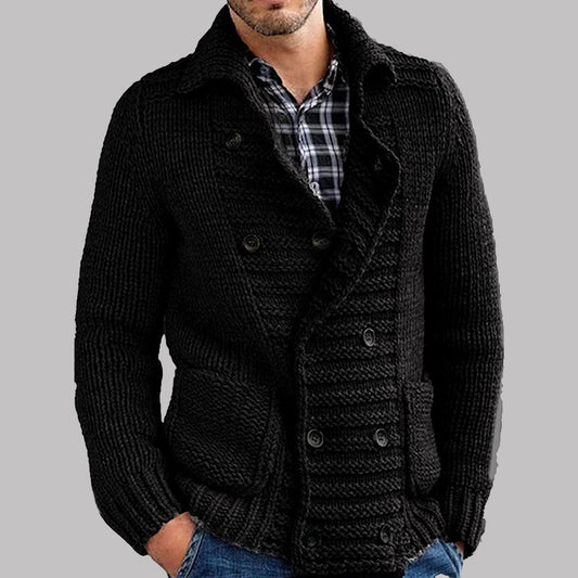 Lapel Plain Button Standard Winter Men's Sweater