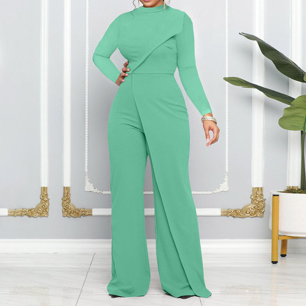 Full Length Office Lady Asymmetric Plain Mid Waist Women's Jumpsuit