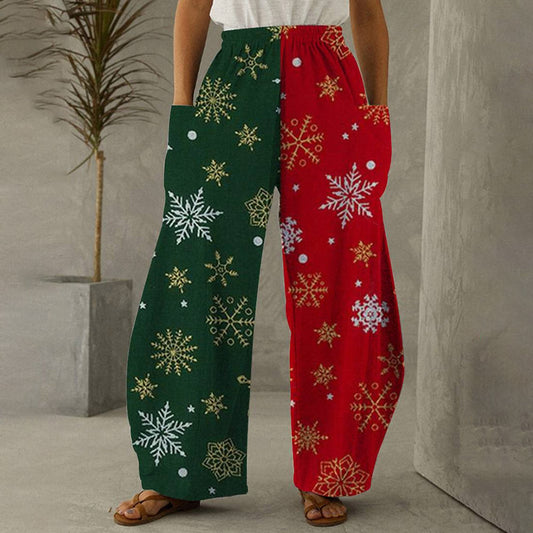 Merry Christmas Pants Loose Print Wide Legs Women's Casual Pants