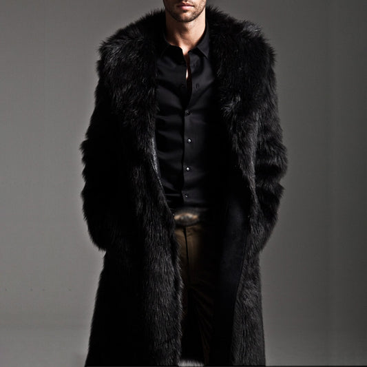 Patchwork Lapel Plain Long Winter Men's Coat