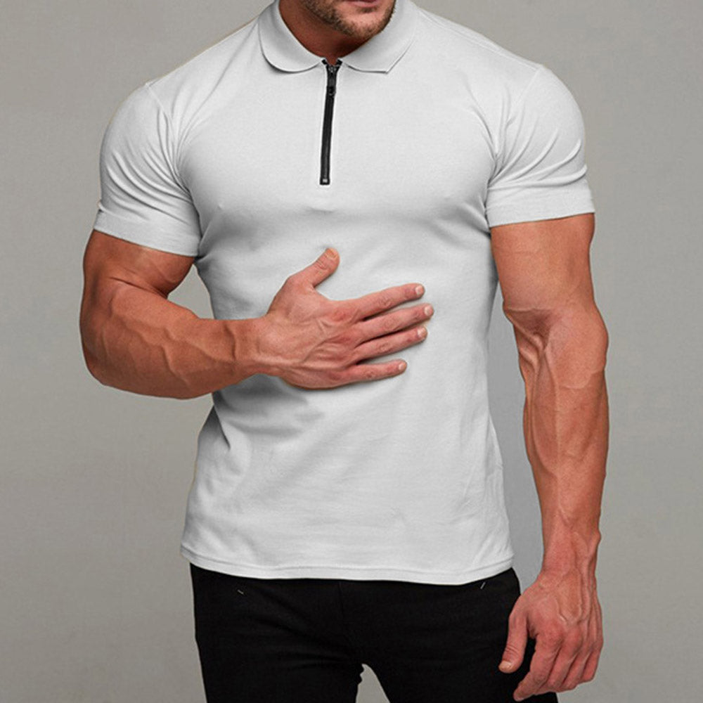 Plain Lapel Casual Zipper Men's Polo Shirt