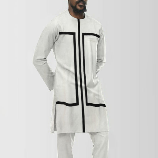 Ethnic Print Round Neck Plain Summer Men's Shirt - Dashiki Shirts