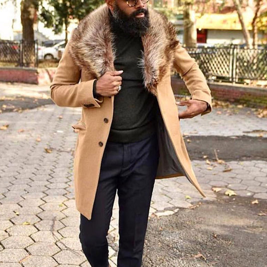 Lapel Pocket Plain Mid-Length Straight Men's Coat