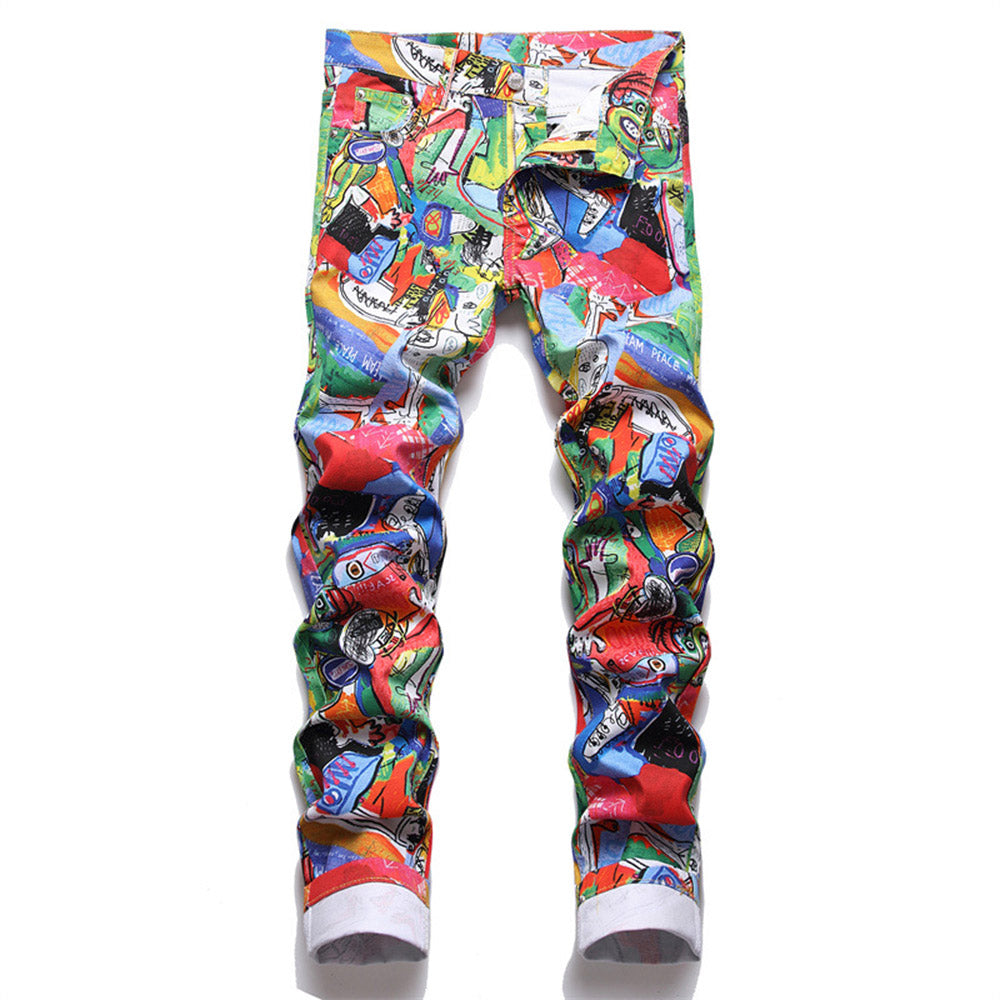 Print Straight Zipper Men's Casual Pants