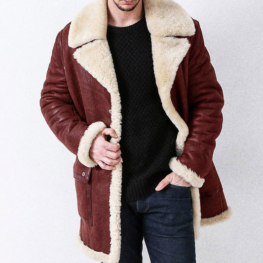 Fleece Plain Lapel Pocket European Men's Jacket