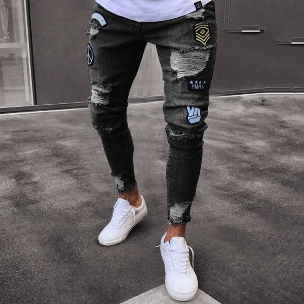 Pencil Pants Patchwork Mid Waist Men's Jeans