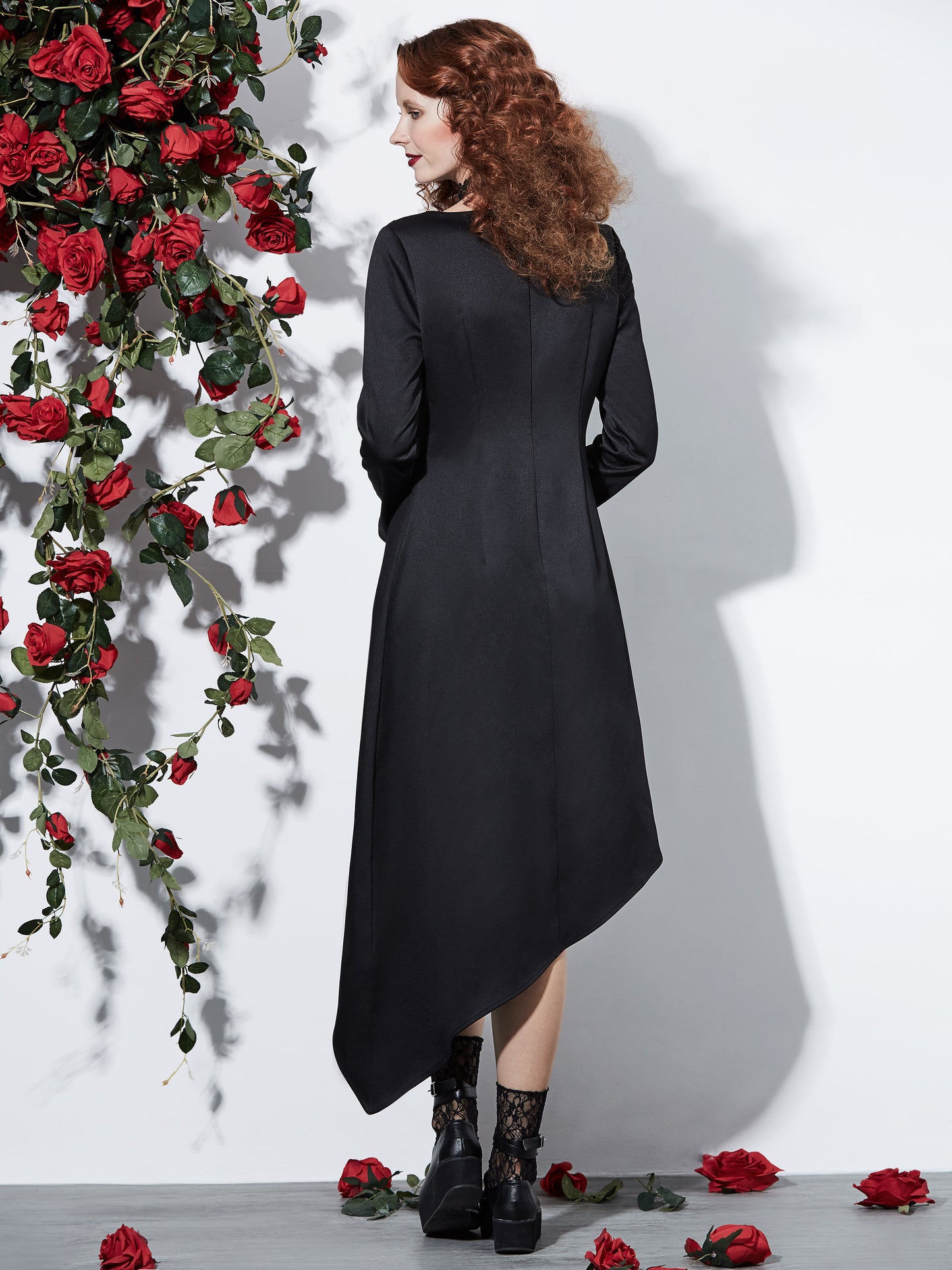 Mid-Calf Round Neck Asymmetric Long Sleeve Modern Women's Dress