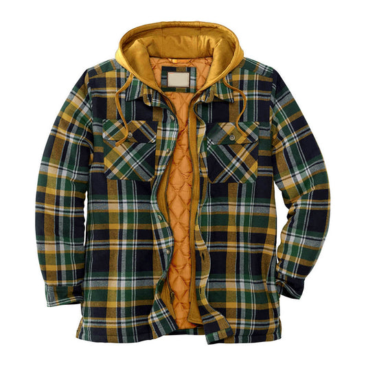 Plaid Hooded Thick Pocket Winter Men's Jacket