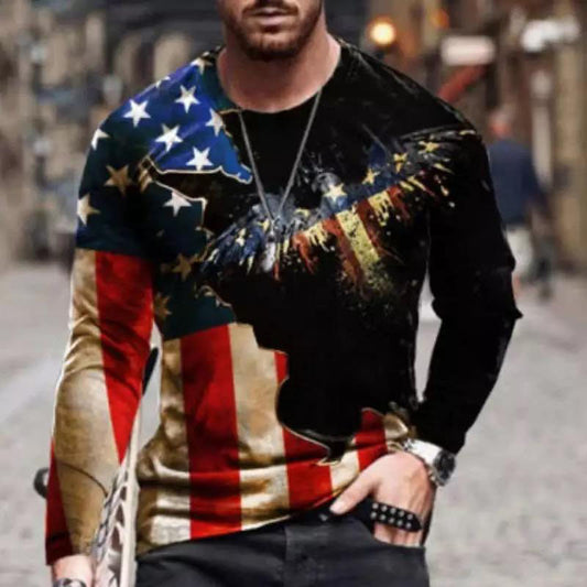 Patriotic T-shirt | Crew Neck Long Sleeve Hip Hop Loose Men's T-shirt