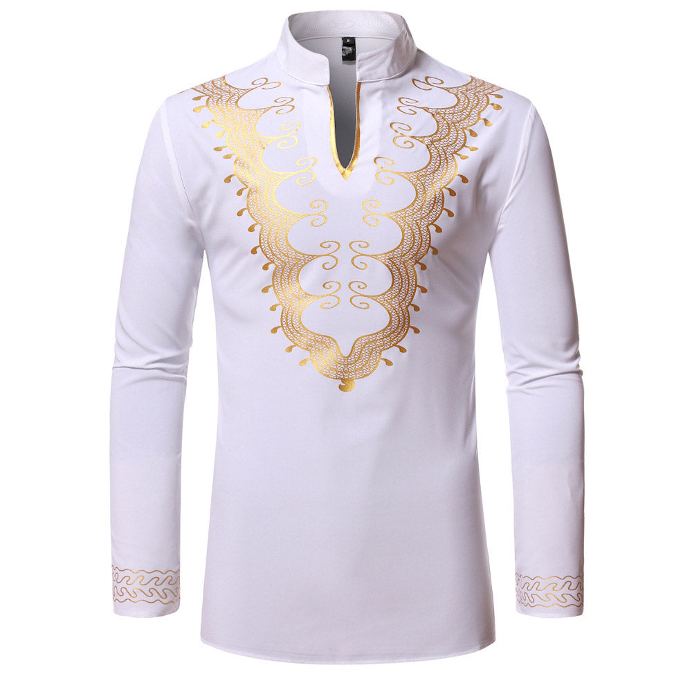 Dashiki Shirts - Print Ethnic Stand Collar Slim Men's Shirt