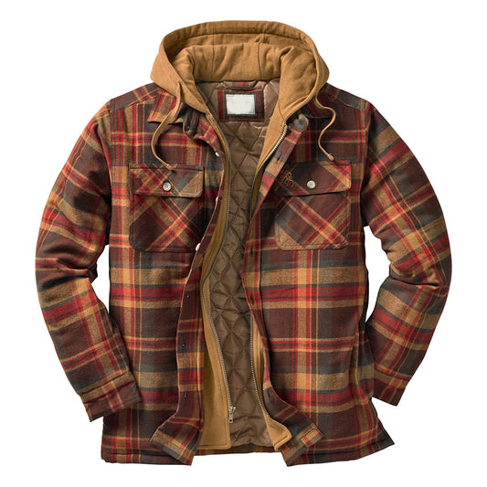 Plaid Pocket Hooded Thick Winter Men's Jacket