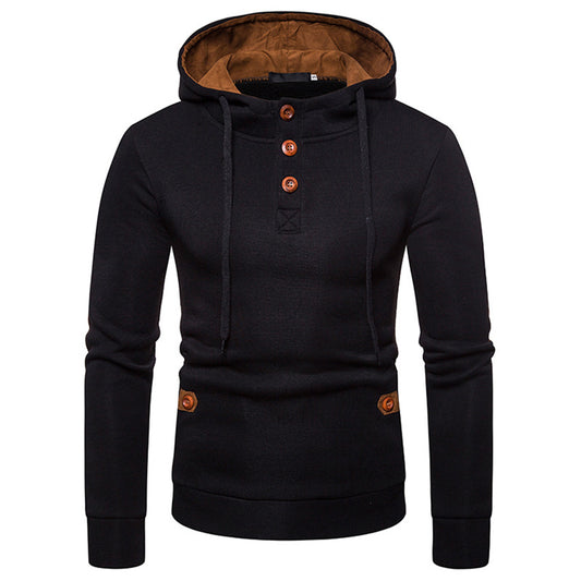 Plain Pullover Button Casual Men's Hoodies