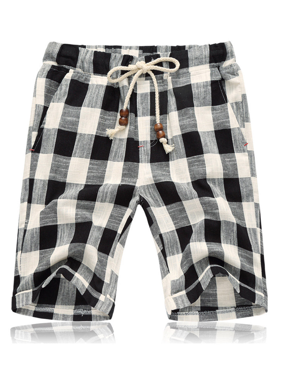 Plaid Straight Patchwork High Waist Men's Shorts