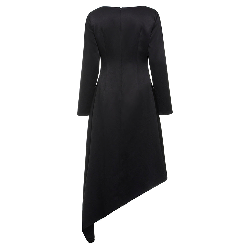 Mid-Calf Round Neck Asymmetric Long Sleeve Modern Women's Dress