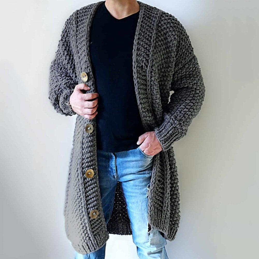 Button Plain Long Fall Men's Sweater