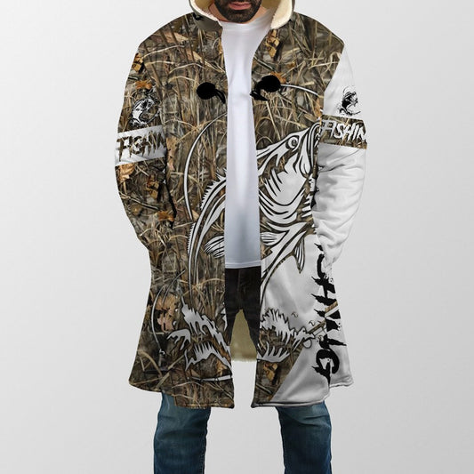 Fishing Patchwork Hooded Mid-Length Animal Horn Button Men's Coat