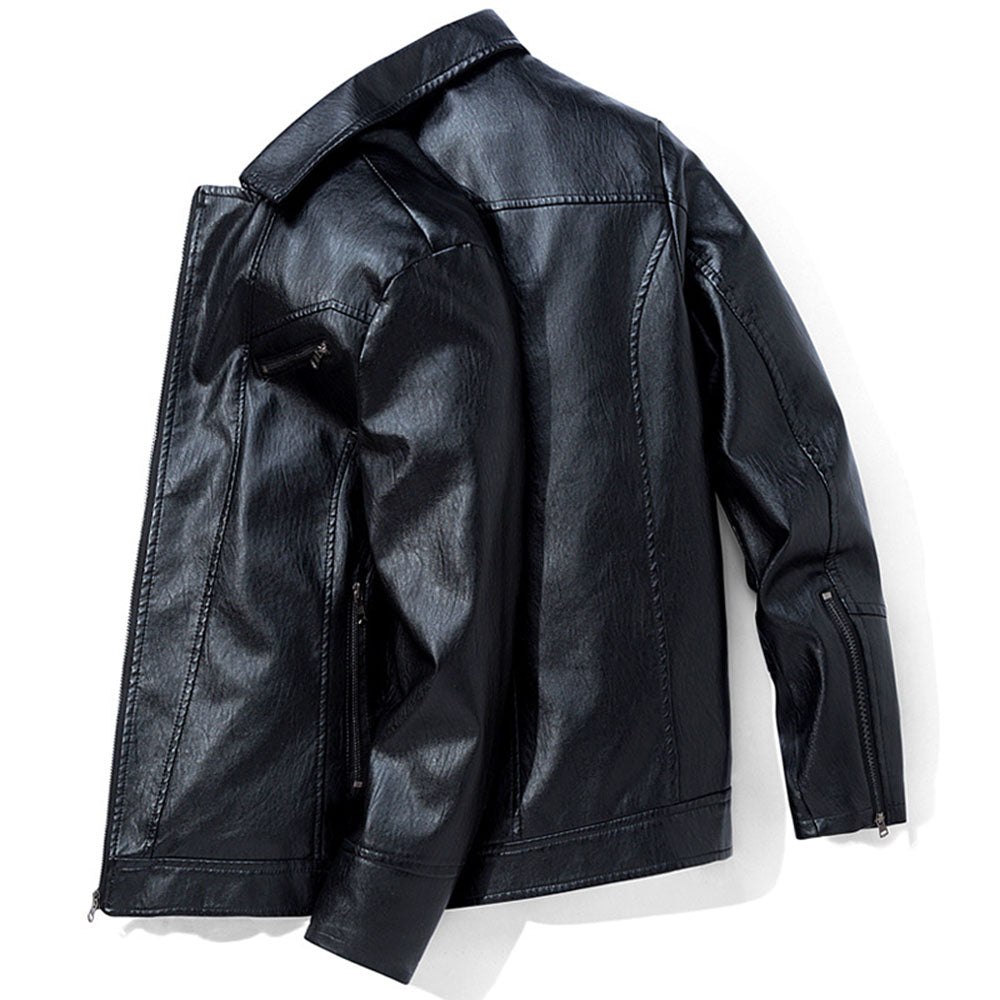 Lapel Standard Plain Zipper Men's Leather Jacket