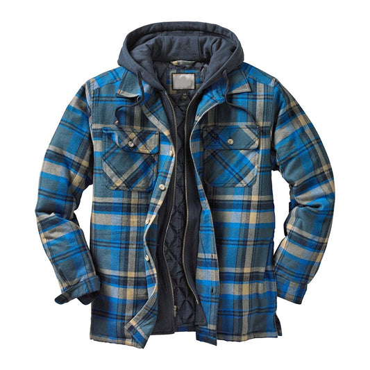 Plaid Thick Pocket Hooded Winter Men's Jacket