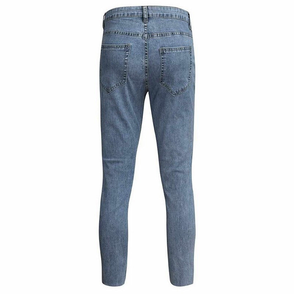 Hole Plain Pencil Pants Mid Waist Men's Jeans