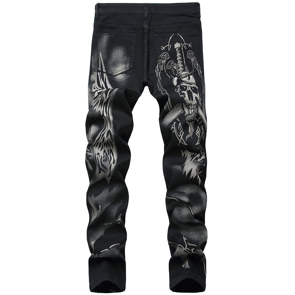 Skull Straight Print European Men's Jeans