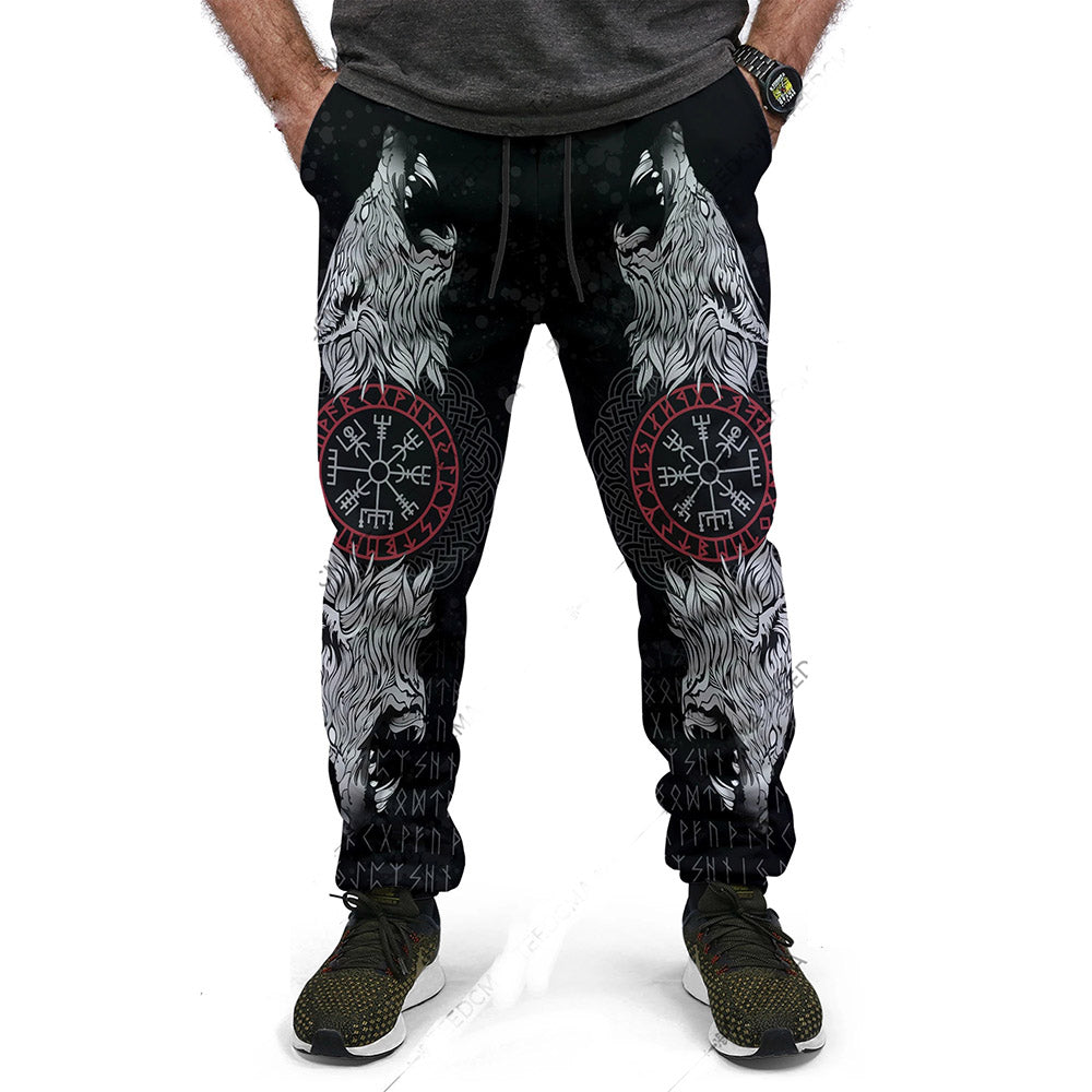 Viking Iceland Fenrir Wolf and Vegvisir 3D All Over Printed Men's Casual Pants