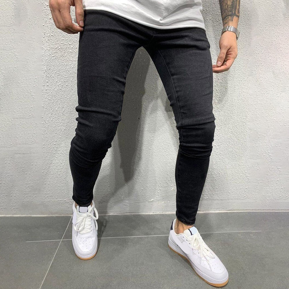 Pencil Pants Pocket Plain Mid Waist Men's Jeans