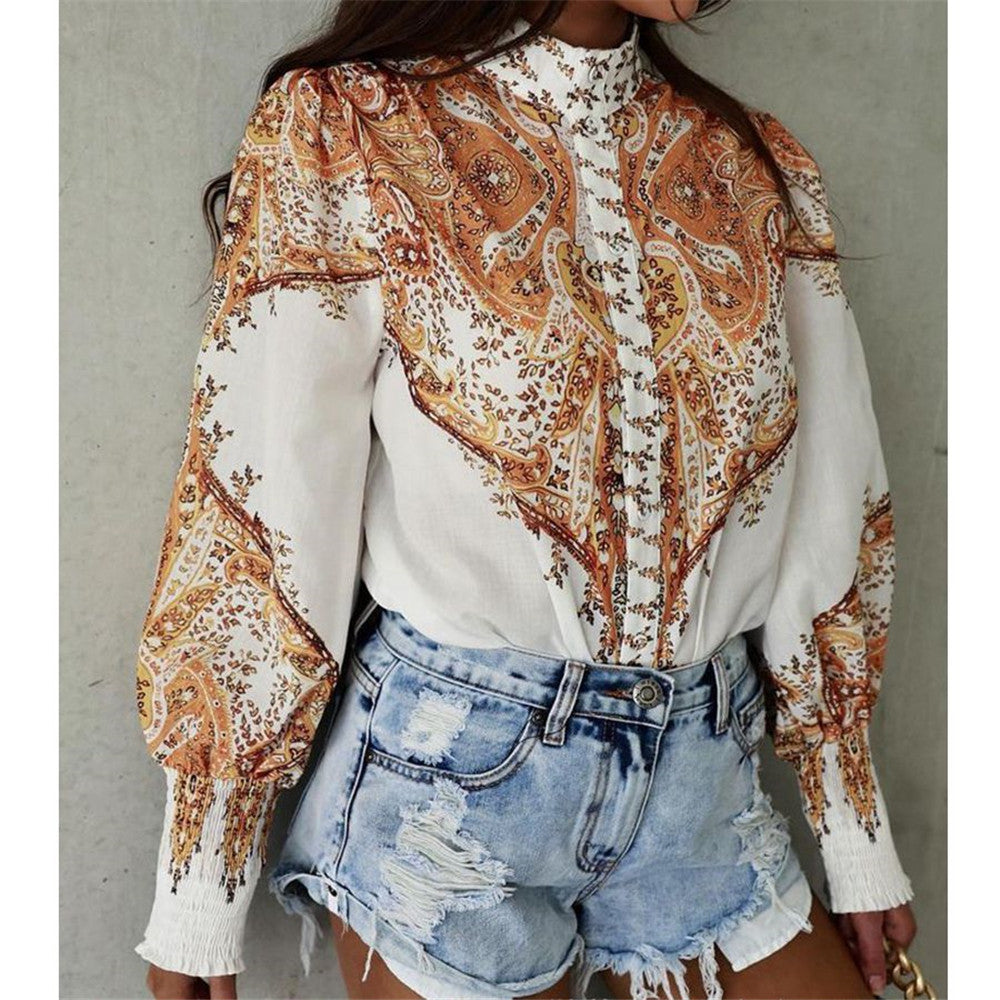 Print Floral Mid-Length Women's Blouse