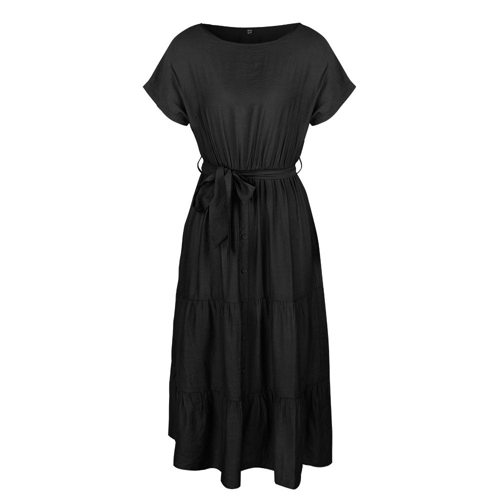 Mid-Calf Falbala Short Sleeve Round Neck Summer Women's Dress