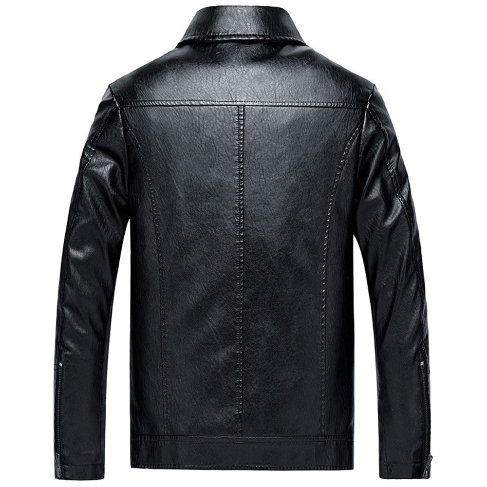 Lapel Standard Plain Zipper Men's Leather Jacket