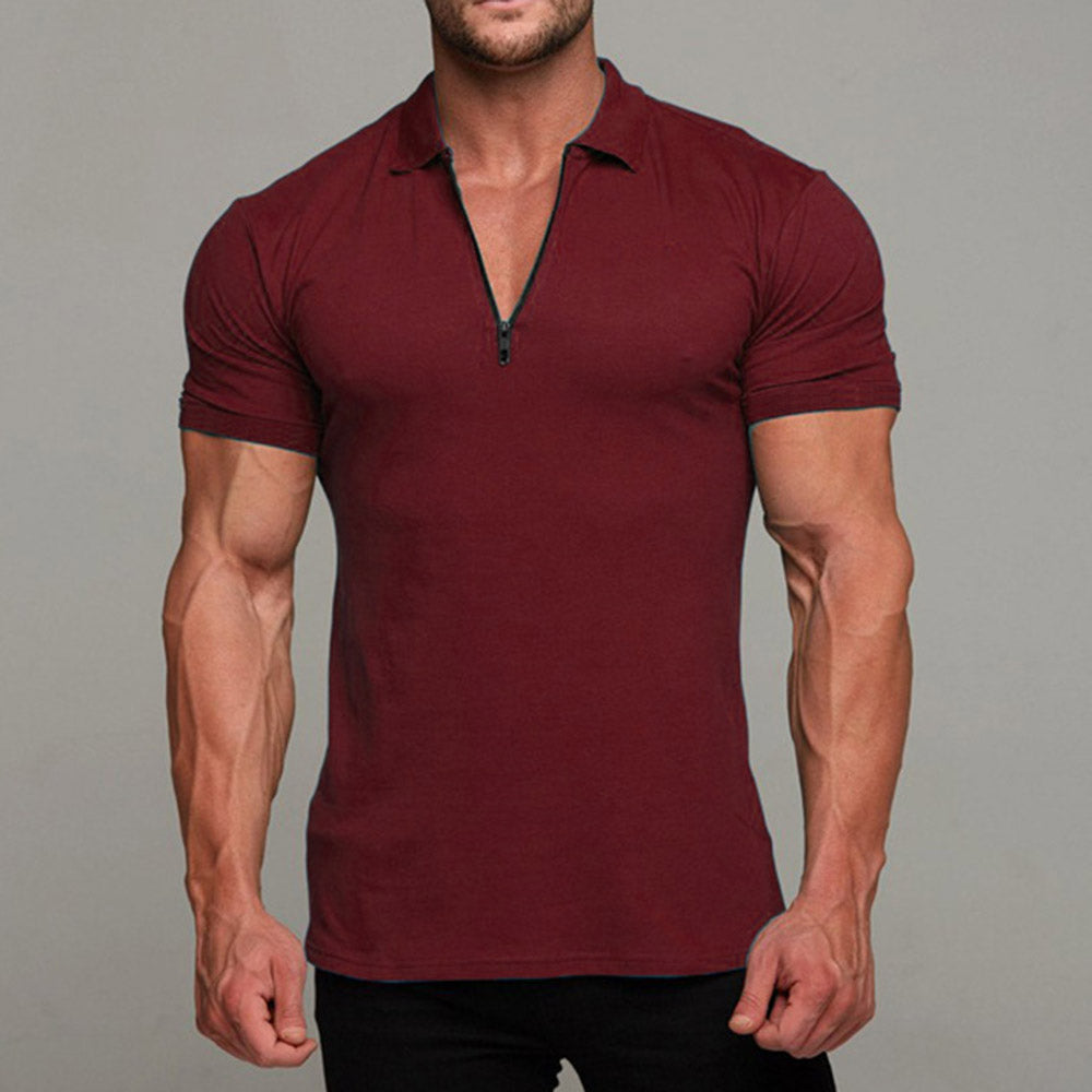 Plain Lapel Casual Zipper Men's Polo Shirt