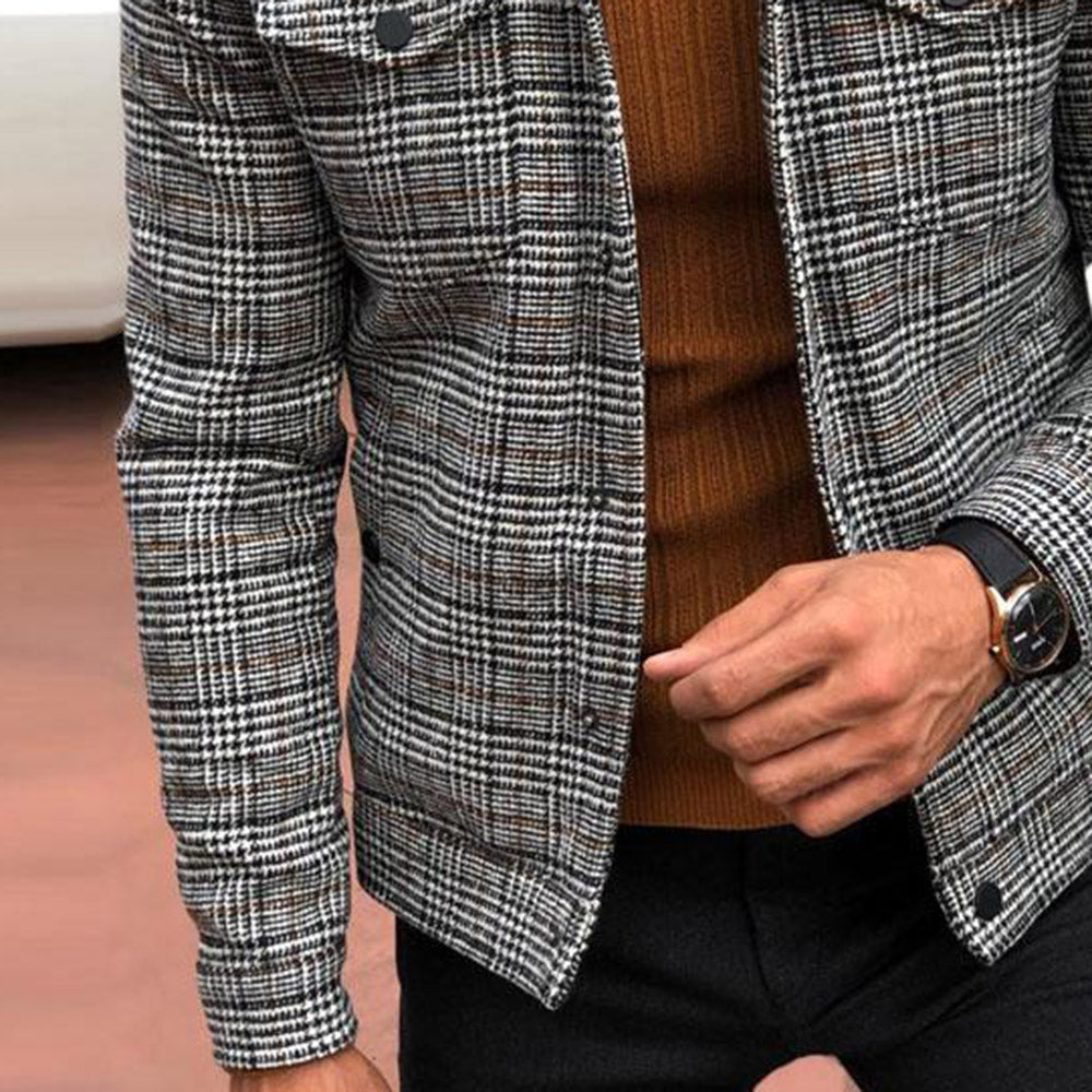 Lapel Button Plaid Fashion Men's Jacket